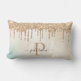 Almofada Lombar Glam Ouro Glitter Gotas Monograma Elegante 