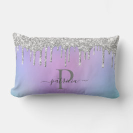 Almofada Lombar Glam Prata Brilho Gotas Elegante Monograma  