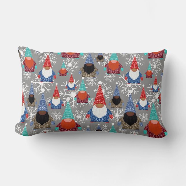 Almofada Lombar Gnome Snowflake Ilustra Padrão de Natal (Frente)