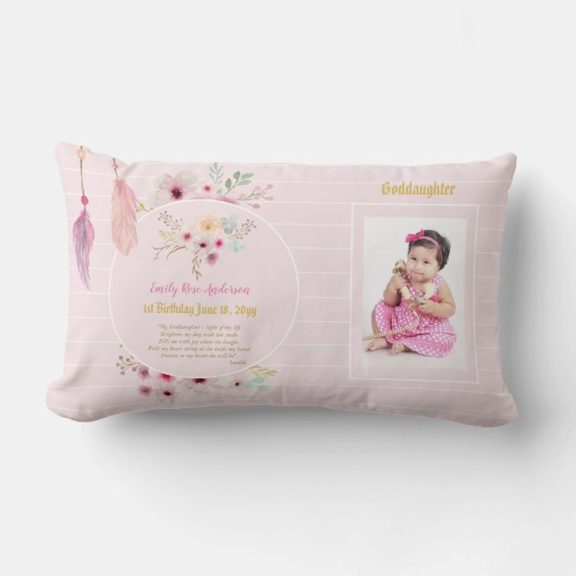 Almofada Lombar Godchild primeiro aniversario PHOTO e POEM Gift (Frente)