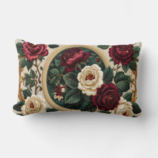 Almofada Lombar Golden Frame Roses Pillow - Elegant Burgundy Cream