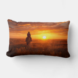 Almofada Lombar Golden Prairie Cowboy Sunset Farmhouse Art