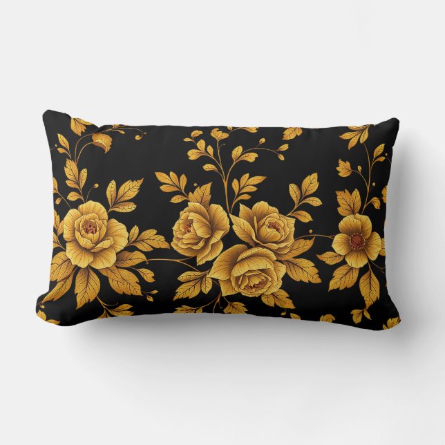 Almofada Lombar Golden Vintage Roses (Frente)