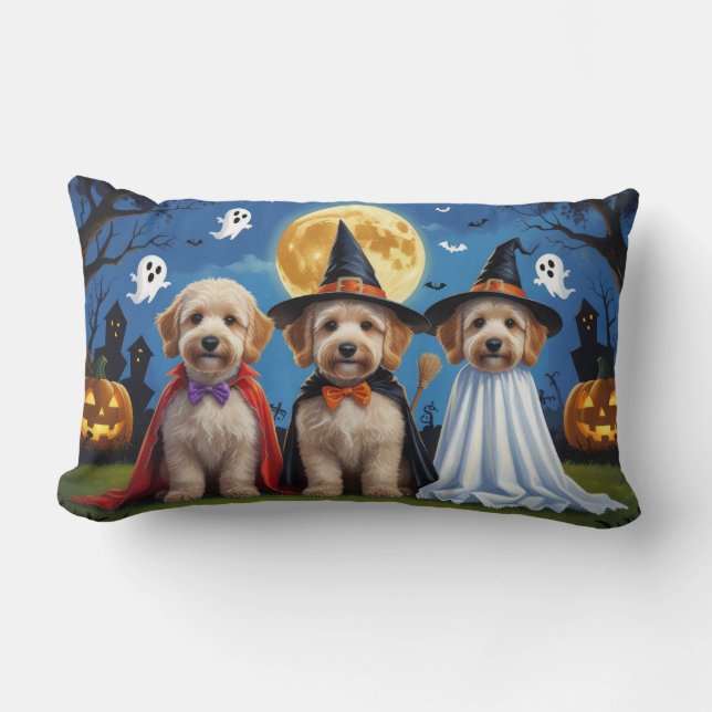 Almofada Lombar Goldendoodle Cães Pumpkin Halloween Engraçado (Frente)
