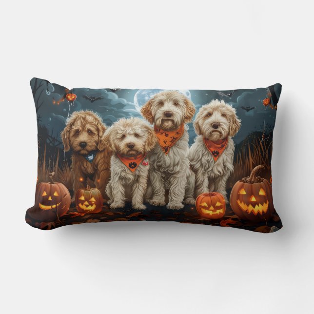Almofada Lombar Goldendoodle Halloween Spooky (Frente)