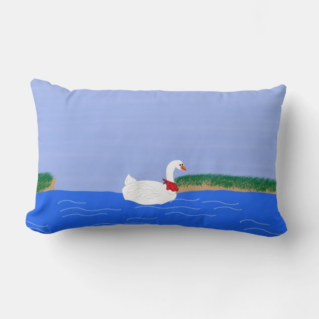 Almofada Lombar Goose White em Lake Cartoon Art (Frente)