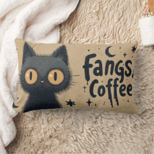 Almofada Lombar Gráfico de presas e café com Gato Preto Grungente