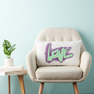 Almofada Lombar grafite de amor roxo verde menta tipografia pontos