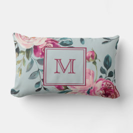 Almofada Lombar Grandmillennial Rosa Desbotada Floral Monograma Pe