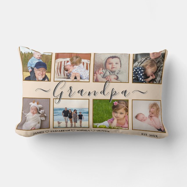 Almofada Lombar Grandpa’s 8-Photo & Names Custom Pillow (Frente)