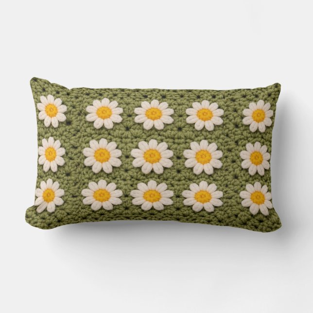 Almofada Lombar Granny Daisy Aestethic Croche Pattern Floral Retro (Frente)