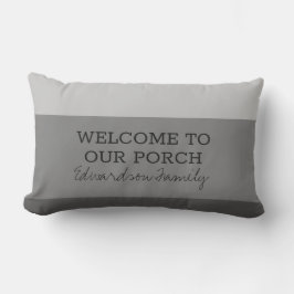Almofada Lombar Gray stripes welcome porch family name
