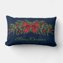 Almofada Lombar Guirlanda de Natal Com Um Laço Vermelho e Enfeites