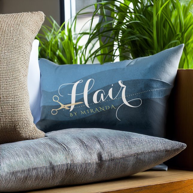 Almofada Lombar Hair Salon Hairstylist Tesoura Azul e Dourada Mode (Criador carregado)