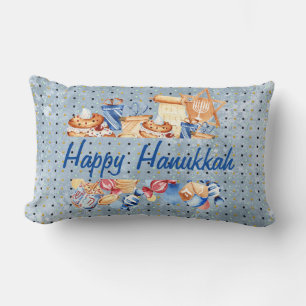 Almofada Lombar Hanukkah Chanukah Menorah Watercolor Padrão Azul