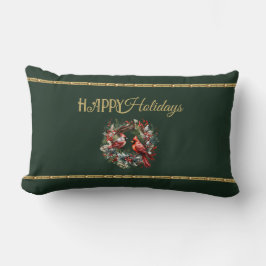 Almofada Lombar Happy Holidays Lumbar Pillow with Cardinal Wreath