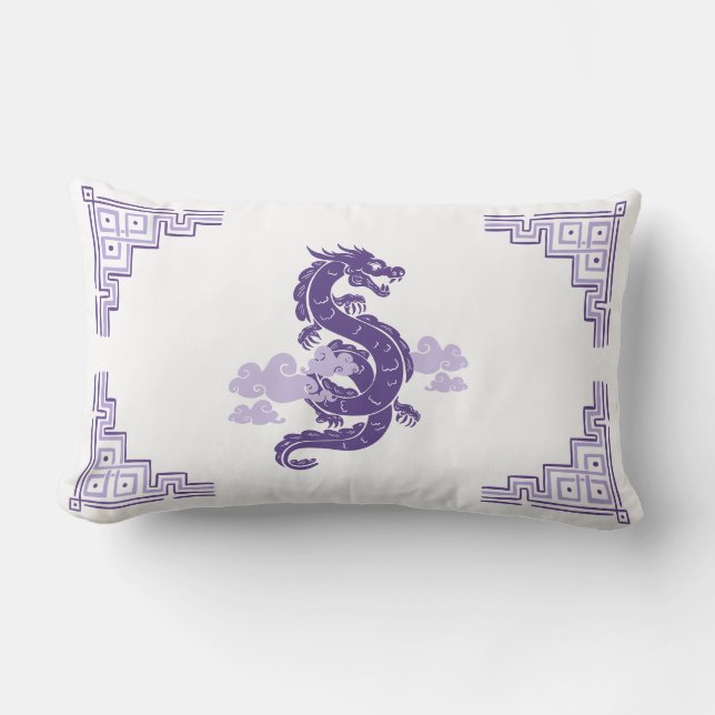 Almofada Lombar Heather Purple Chinoiserie Dragon e Nuvens (Frente)