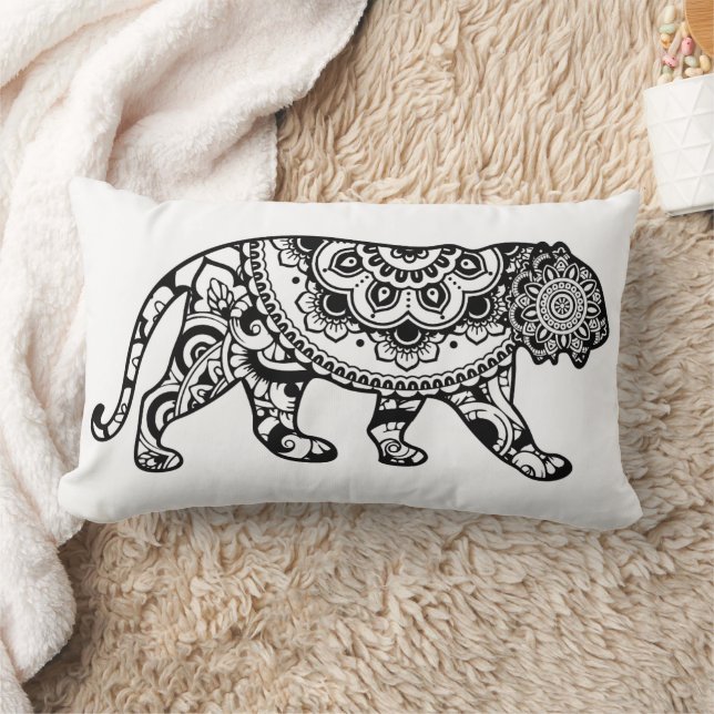 Almofada Lombar Henna Pattern Lion Art Black and White (Cobertor)