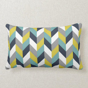 Almofada Lombar Herringbone azul verde cinzento amarelo Chevron do