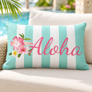 Almofada Lombar Hibisco Tropical com Listras de Água Aloha