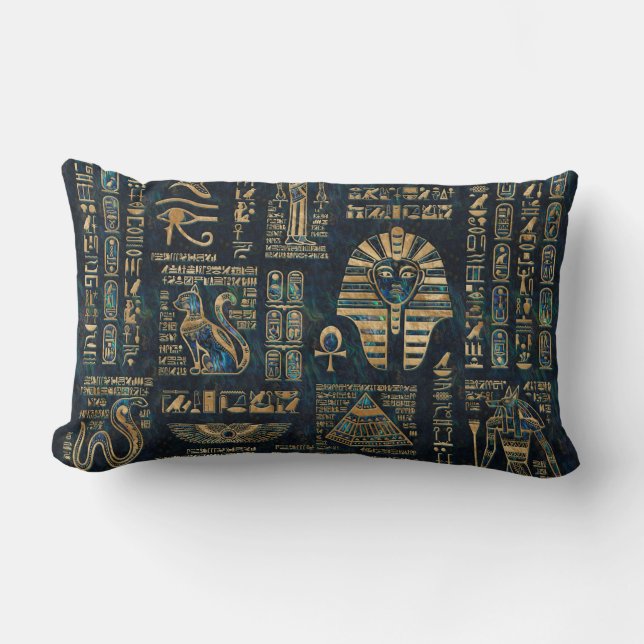 Almofada Lombar Hieroglyphs e deidades egípcios - olmo e ouro (Frente)