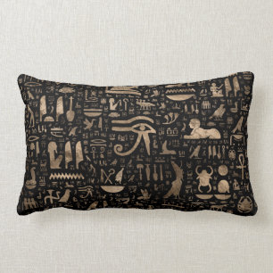 Almofada Lombar Hieroglyphs egípcios antigos - preto e ouro