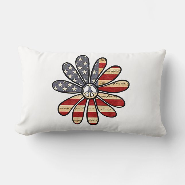 Almofada Lombar Hippie Flower Power Sign American Flag (Frente)
