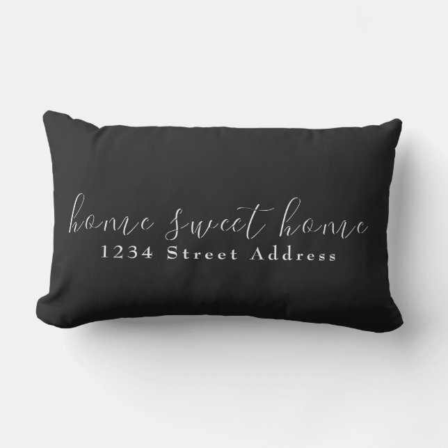 Almofada Lombar Home & Address do Home Sweet | Script | Preto e br (Frente)