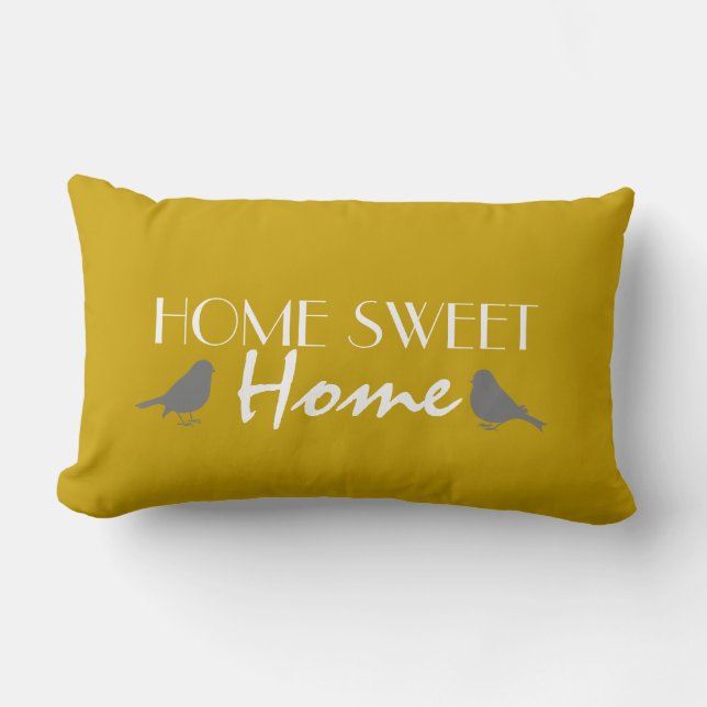 Almofada Lombar Home Sweet Home Cute Ochre Yellow Cinza Modern (Frente)