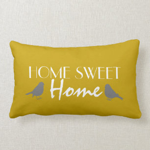 Almofada Lombar Home Sweet Home Cute Ochre Yellow Cinza Modern