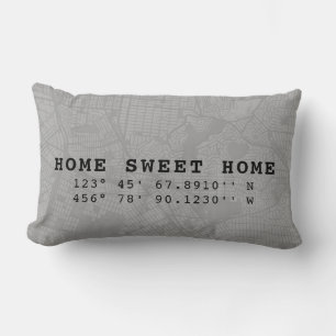 Almofada Lombar Home Sweet Home Mapa e coordenadas Cinzas