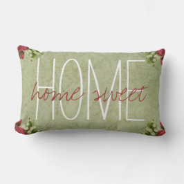 Almofada Lombar Home Sweet Rustic Vintage Rosas Fundo Verde