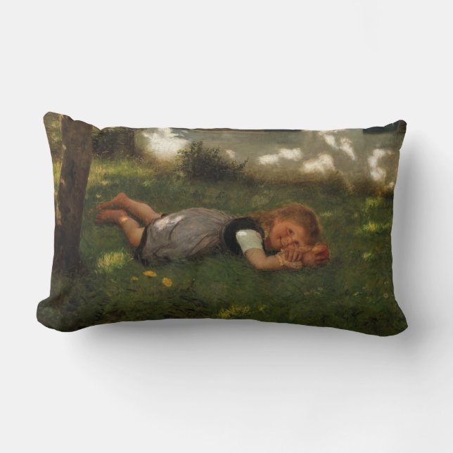 Almofada Lombar Hora do lanche (Garota Doce Deitada na Grama) (Frente)