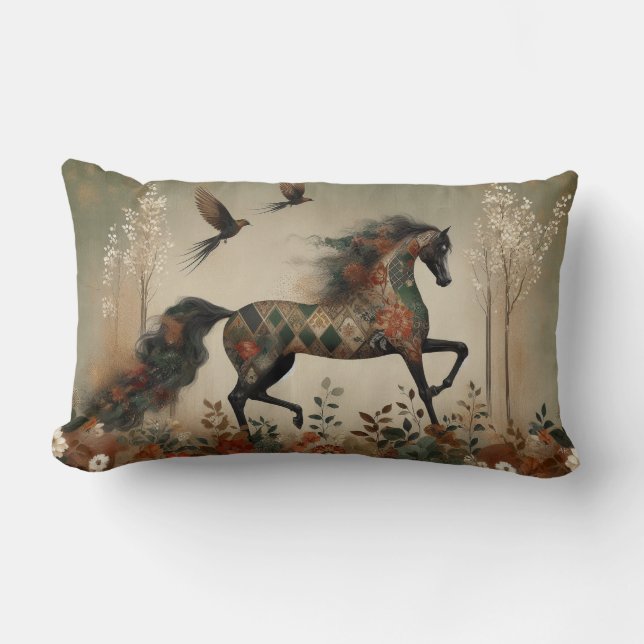 Almofada Lombar Horse Floral Harlequin Decor Cushion (Frente)
