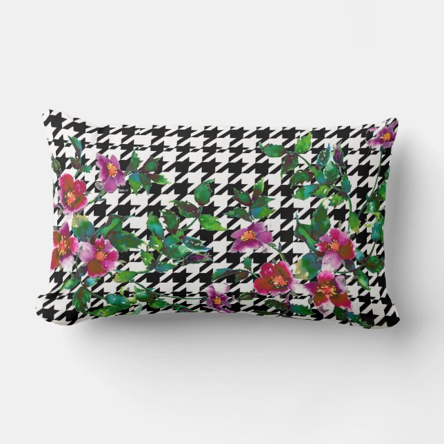 Almofada Lombar Houndstooth, cor-de-água rosa, Elegante (Frente)