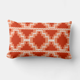 Almofada Lombar Ikat Asteca Tribal - Ferrugem, Laranja e branco