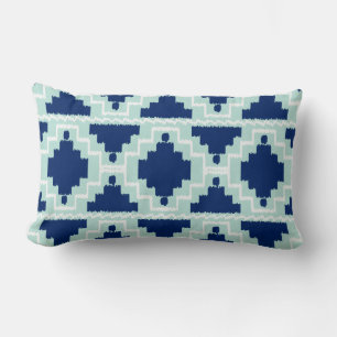 Almofada Lombar Ikat Aztec Tribal - Indigo e azul claro