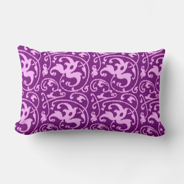 Almofada Lombar Ikat Floral Damask - Orquídea e Roxo (Frente)