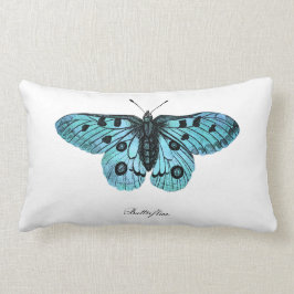 Almofada Lombar Ilustração azul da borboleta da cerceta do vintage