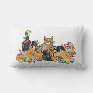 Almofada Lombar Ilustração de Gatos e Galinhas de Natal
