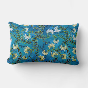 Almofada Lombar Ilustração de Padrão Floral Azul Vintage