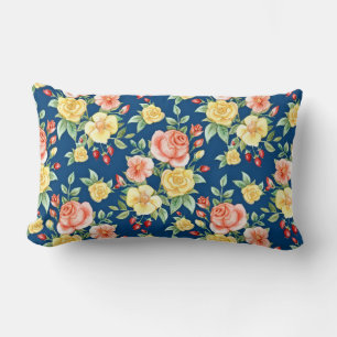Almofada Lombar Ilustração de Padrão Floral de Rosas Vintage