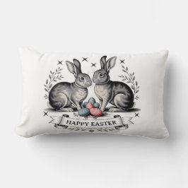 Almofada Lombar Ilustração de Par de Coelho da Páscoa com Ovos