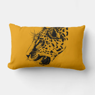 Almofada Lombar Ilustração do Leopardo Desenhado pela Mão Preta