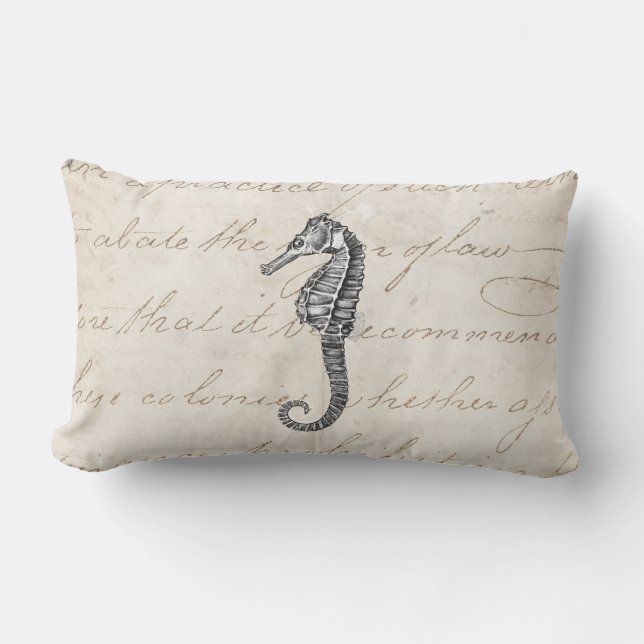 Almofada Lombar Ilustração havaiana do cavalo de mar dos 1800s do (Frente)