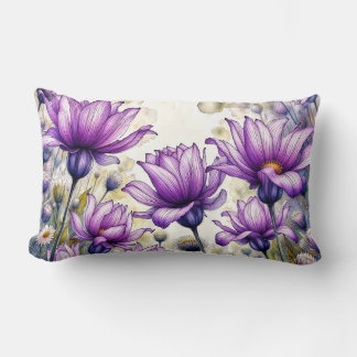 Almofada Lombar Impressão de Arte Floral Roxa | Flor de Margarida 