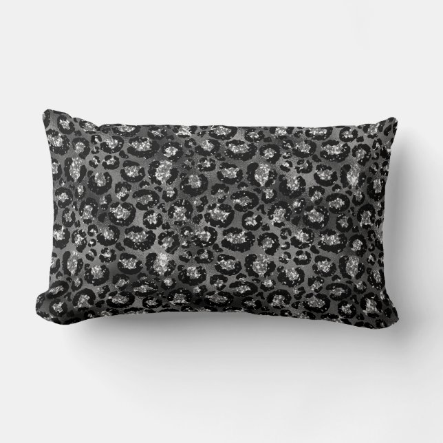 Almofada Lombar Impressão de Leopardo Preto e Cinza Prata (Frente)