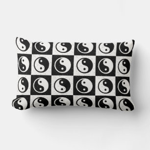 Almofada Lombar Impressão do bloco Zen Yin-yang, branco preto, mar