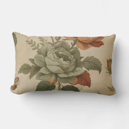 Almofada Lombar Impressão Floral Vintage em Laranja Queimada e Ver