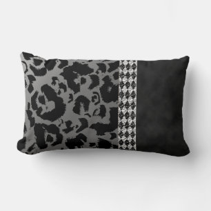 Almofada Lombar Impressão Preta-Leopardo Chic Silver, Suede Harleq